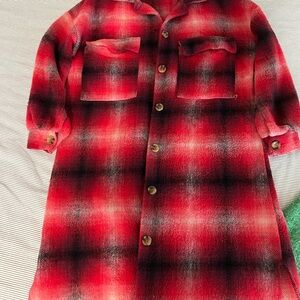 Nasty Gal Red and Black Plaid Shirt Jacket